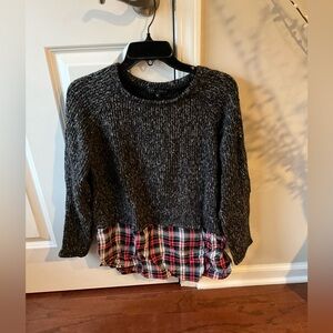 Sanctuary Women's Gray Sweater with Plaid Hem size Medium